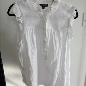 J. Crew White Ruffle Sleeve Cotton Blouse